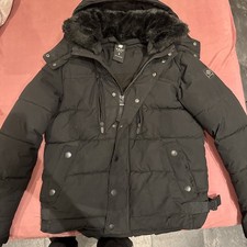 Smog Winterjacke Herren Größe S Jugendliche mit Loch In Einer Tasche Schwarz