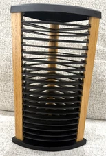 Fellowes Vintage 20 Disc CD Tower Storage Wood Plastic 12.5" MCM Retro Music PS1