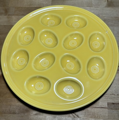 Fiesta Ware ~ 13" EGG PLATE ~ Daffodil Yellow Ceramic ~ 12 Openings - Picture 1 of 10