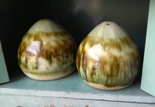 Vintage Porthmadog Pottery Salt Pepper Pots green Welsh studio 1970s 1960s ?