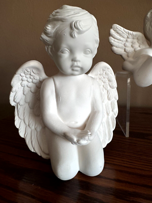 Set of 2 Mantle or Shelf Sitter Cherub Angels - Paintable Ceramic