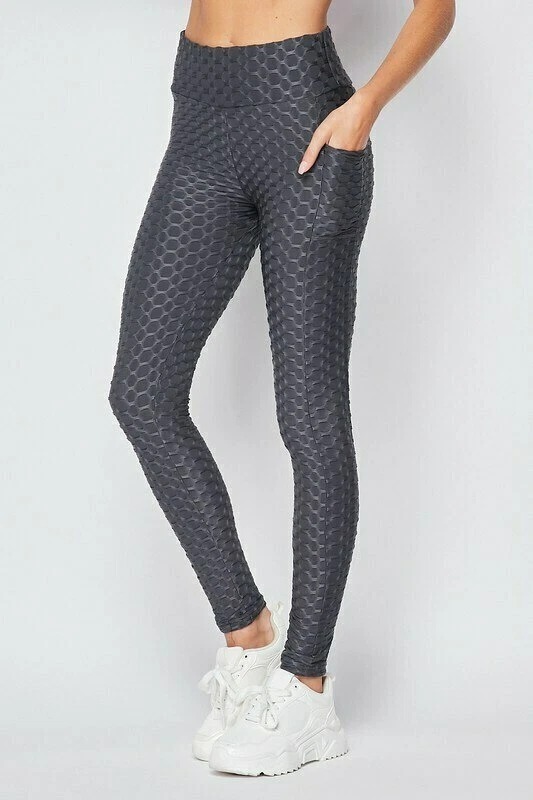 SCRUNCH BUTT POPCORN TEXTURED HIGH WAISTED LEGGINGS WITH POCKETS