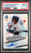2021 BOWMAN CHROME JASSON DOMINGUEZ 40 MAN FUTURES AUTO #/99 FMFA-JD PSA 10