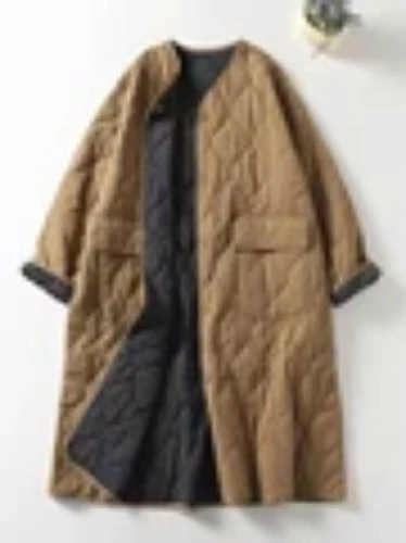 Women Collarless Long Sleeve Single-breasted Ladies New Winter Coat Casual - Picture 14 of 27