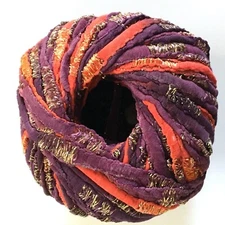 Dark Horse Yarns Allure 110 Eggplant Tomato Gold Metallic, Matte Ribbon 100g 98y