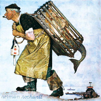 #ad 30Wquot;x30Hquot; MERMAID A FAIR CATCH by NORMAN ROCKWELL GOTCHA FISHERMAN PIPE CANVAS $209.00