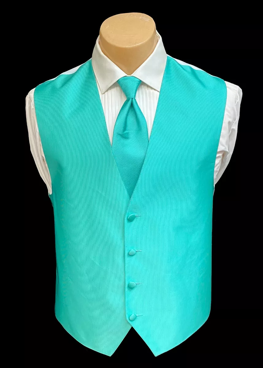 Men s Teal Green Tuxedo Vest Long Tie Wedding Formal Prom Groom