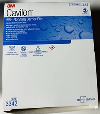 3M Cavilon No Sting Barrier Film .75 ML Wipes Alcohol Free 50 Reference 3342