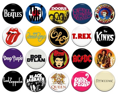 20x Classic Rock Bands Künstler 60er 70er 25mm / 1 Zoll D Pin Button Anstecker