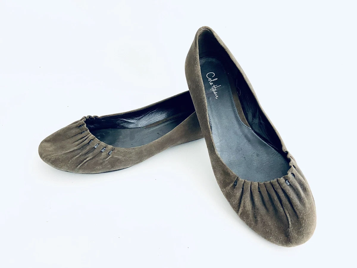 Cole Haan Pleated Brown Suede Ballet Flats Slip On Women Nike Air