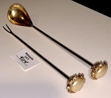 Condimento Cocktail Mestolo e Forchetta Tono Oro Finte Perle Strass Vintage MCM