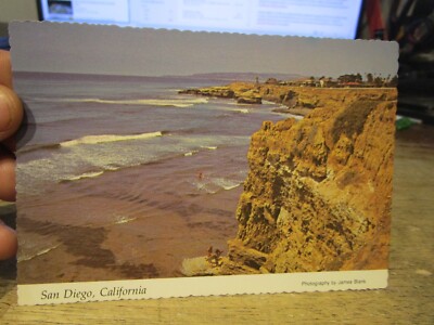 D3 CALIFORNIA Old Postcard San Diego Bay Beach Sunset Cliffs Surfing Waves Crest