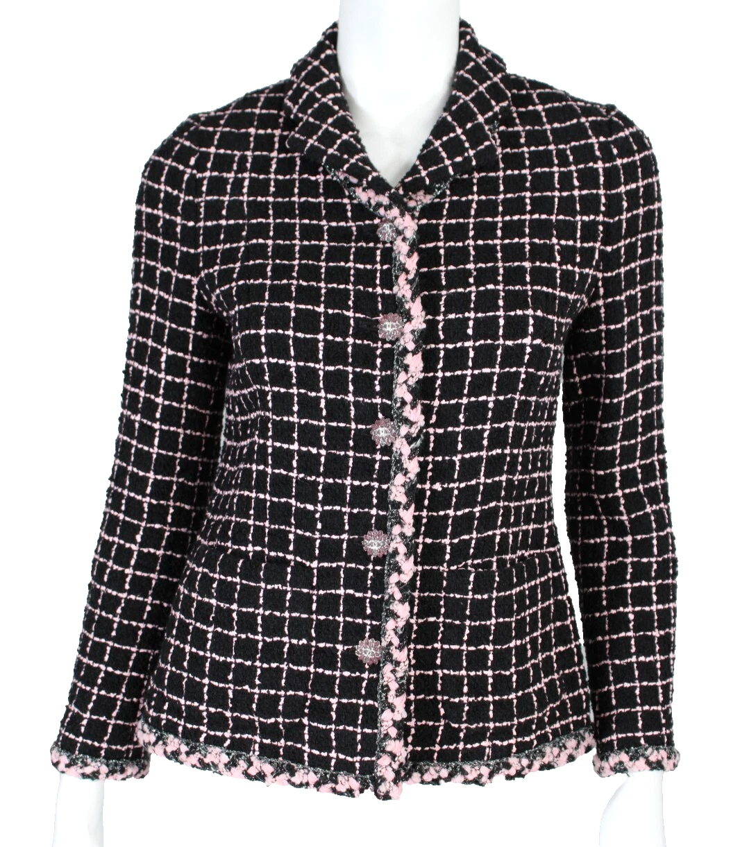 CHANEL 2023 23K Black & Pink Check Tweed Crystal Flower Button Jacket 34
Opens in a new window or ta