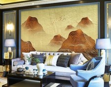Murales de pared de papel tapiz 3D Brown Line Mountain G2899 extraíbles autoadhesivos miel