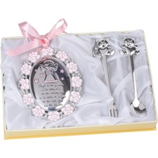 Médaille De Berceau Rose Et Couverts Ours 10x12.5cm