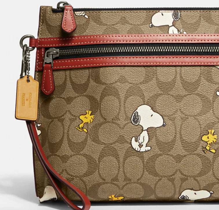 Borsa Coach X Peanuts CE712 Snoopy nuova con etichette per tutta la tela con cinturino da polso