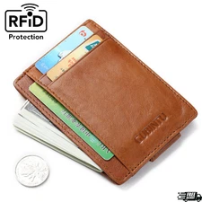 Money Clip RFID Front Pocket Wallet Men Leather Slim Minimalist Wallet