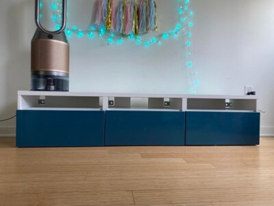 TV stand - Ikea Besta - Orig Price $310 - white&blue - 71 x 16 1/2 x 15 1/2 '' 