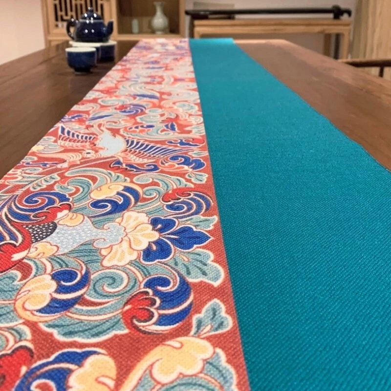 Chinese Retro Tea Art Tablecloth Zen Faux Linen Waterproof Table Runner Home - Image 2 of 4