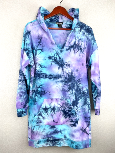 Hot Topic Blue Purple Tie Dye Hoodie Dress or Tunic Size Large Great Condition - Picture 1 of 14
