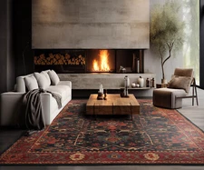 Multi Sizes Handmade 100% Wool Arts & Crafts Oriental Area Rug Navy, Red, Wine