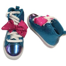 Jojo Siwa Girls Blue Glitter Hi-Top Tennis Shoes Sneakers with Bows 12