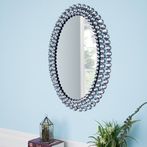 Decorative Wall Mirror Gorgeous Mosaic Crystal Frame for Bedroom Living Room - Picture 3 of 6