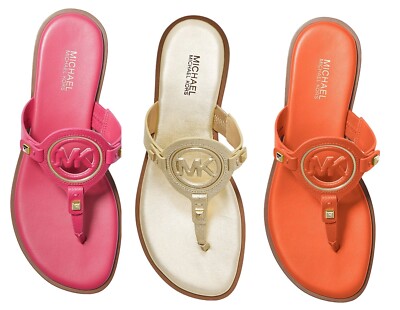 Michael Kors Aubrey Cutout Leather T-Strap Thong Sandal Pink/Orange Nib  $155