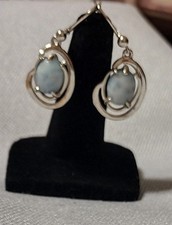 Beautiful Oval Cut Larimar Dangle Leverback Earrings In 925 Sterling Silver