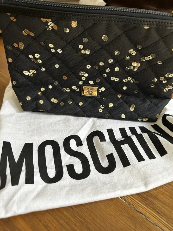 Moschino Toilettery Bag Black with Gold Sequins Excellent Condition - Image 2 of 4