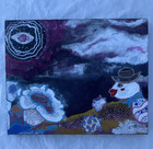 10x8 inch Hand-Painted Abstract Canvas Painting Unframed Eye Face Flowers Clouds — photo 1