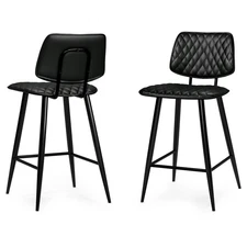 Raya Counter Stools (Set of 2) - 24 Inch Seat Height Upholstered Metal Kitche...