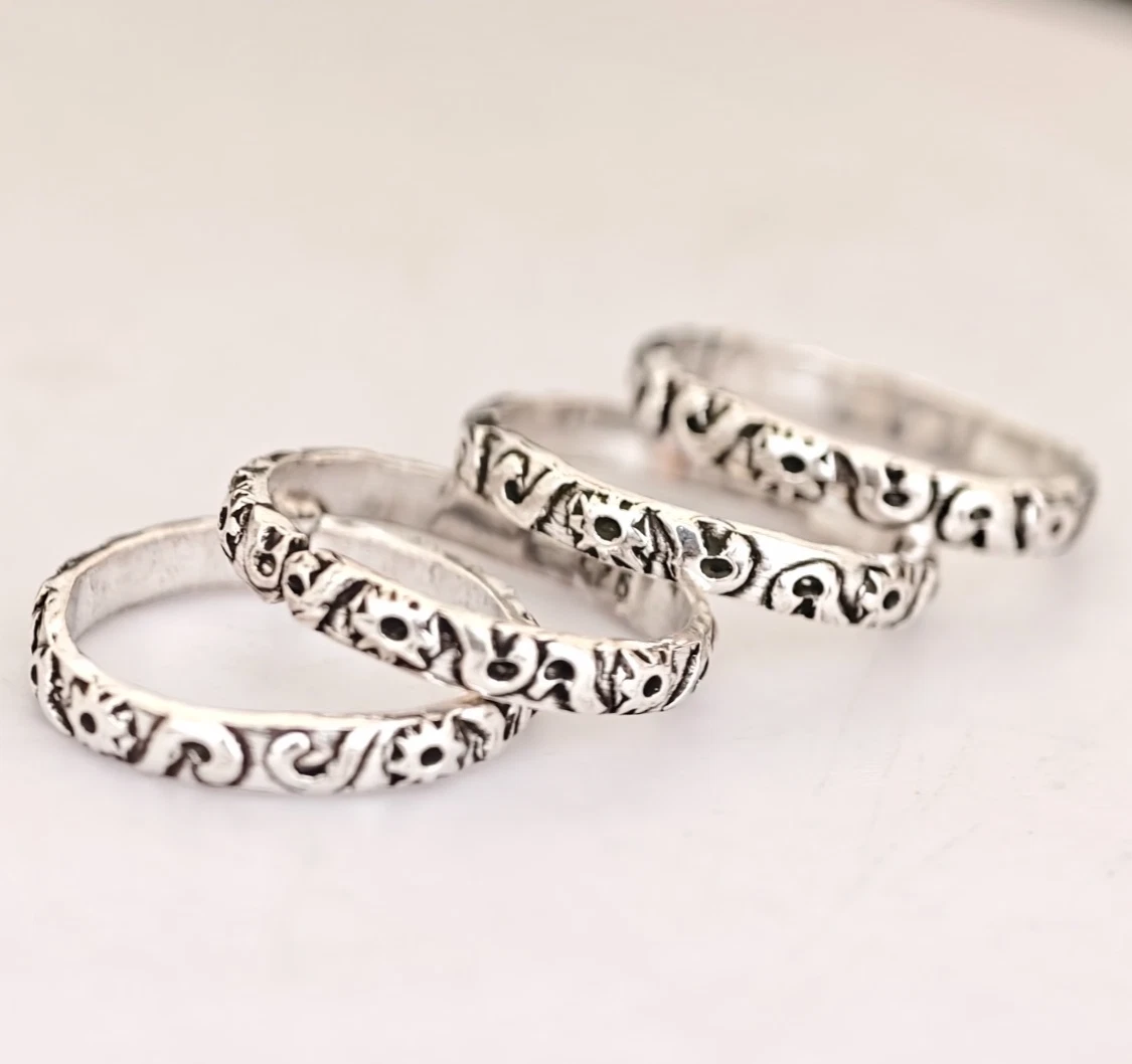 925 Silber Vintage Floral Roll Zehenring Verstellbar Oxidiert Boho Fußschmuck