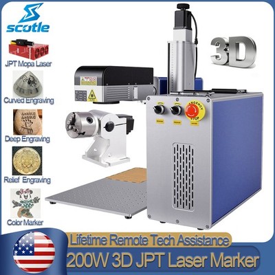 Scotle 200W JPT M7 3D Fiber Laser Marking Machine Curved Deep Relief Engraver
