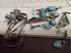 VTG Signed Sterling Silver SW Lot Turquoise Earrings Rings Pendant, 1 pr Alpaca