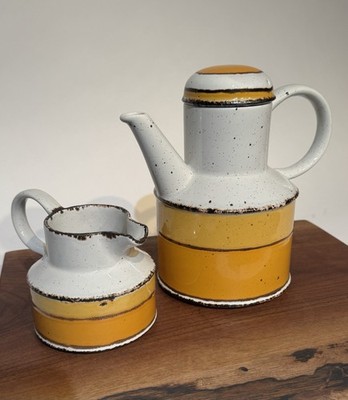 Vintage Mid Century Stonehenge Midwinter Sun Coffee/Teapot and Creamer-MCM