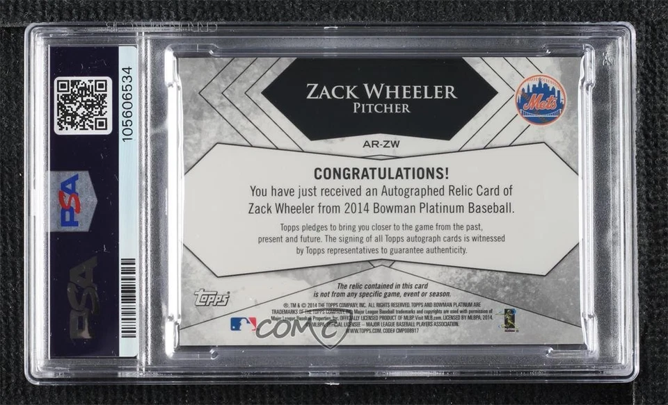 2014 Bowman Platinum Relics Red Refractor /25 Zack Wheeler #AR-ZW PSA 7 Auto - Image 2 of 2