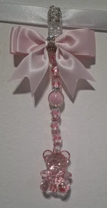 *new*Pink diamonti Girl pram charm with pink Beads With Pink diamonti Bow 