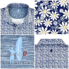 Johnnie-O Featherweight Polo Shirt Men's LARGE Blue Floral Short Sleeve Golf