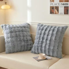 Pack of 2 Fluffy Faux Rabbit Fur Decorative Throw Pillow Covers 24x24, Plush ...