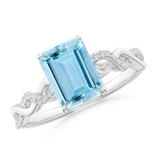 March Birth Aquamarine Stone Sterling Silver Solitaire with Accents Ring Size 7