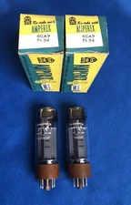 EL34 6CA7 Tubes NIB Pair Philips AMPEREX Bugle Boy DD Getters Matched 1958 xf3