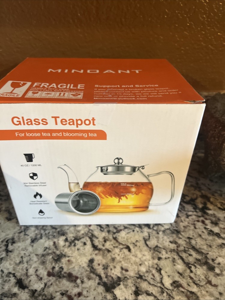 1200ml Glass Teapot with Removable Infuser New In Box