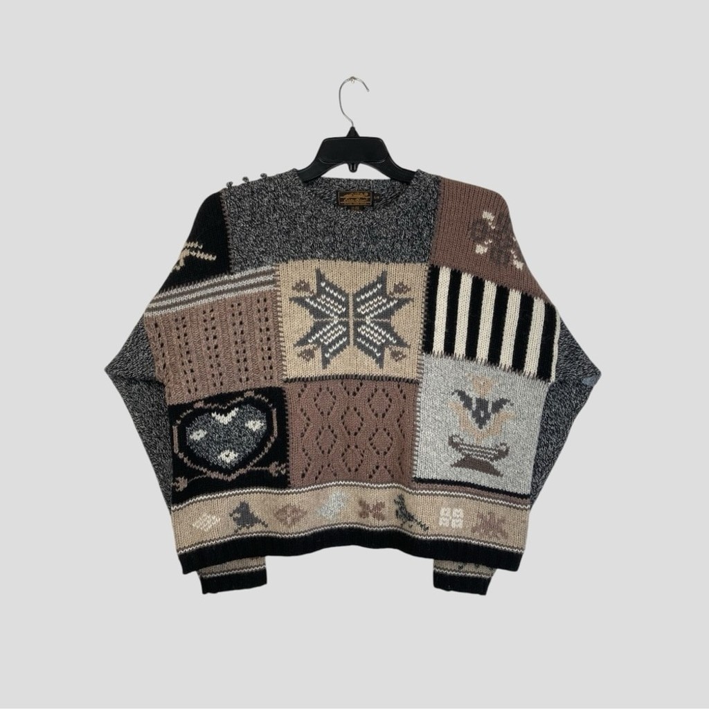 Eddie Bauer Patchwork Cable Knit Sweater Cozy Win… - image 2