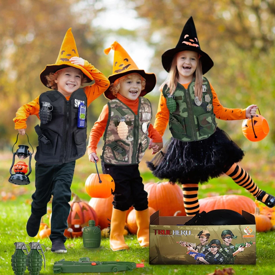 Disfraz de oficial de policía SWAT para niño - Chaleco y casco, regalo de Halloween/Navidad Foto 3 de 4