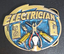Vtg Electrician Belt Buckle Enameled Great American 1982 Tools Plugs 'd Estate