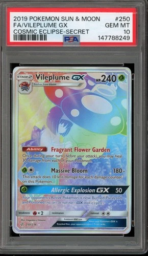Pokemon Vileplume GX Cosmic Eclipse Secret Rare #250 PSA 10 Gem Mint