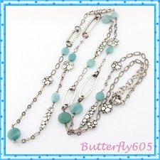 Brighton Pebble Aqua Long Silver Long Retired Necklace