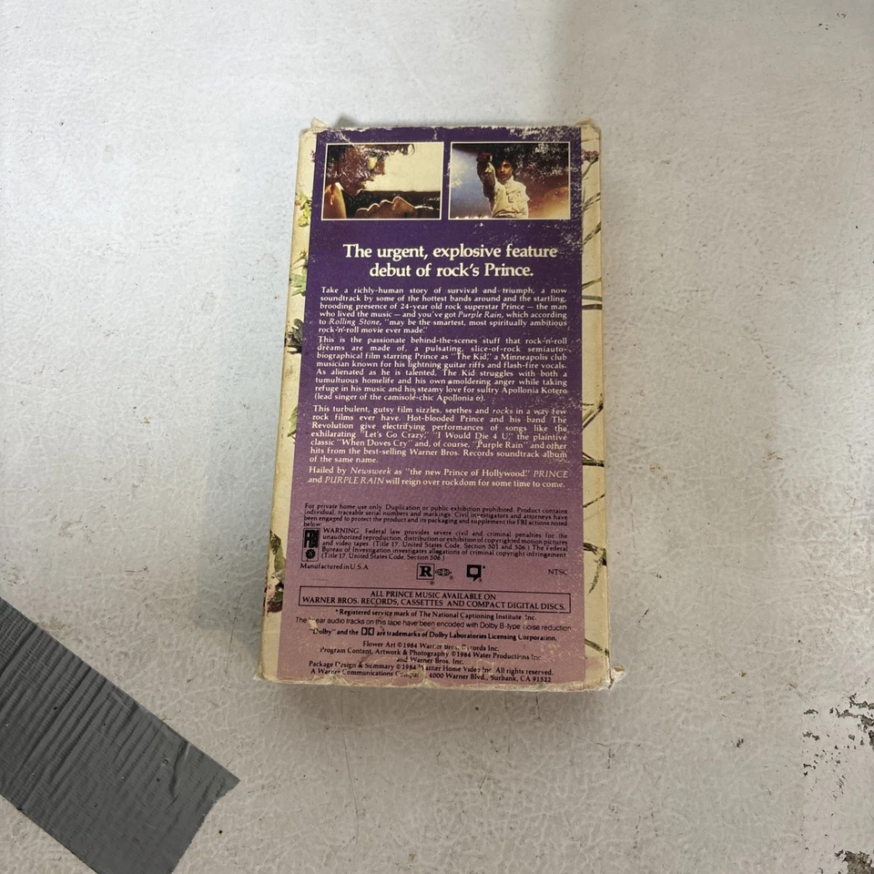 Prince Purple Rain 1984 VHS Warner Home Video No Barcode Foto 4 de 4