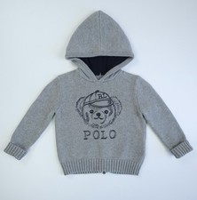Polo Ralph Lauren Baby Sweater Hoodie Bear Knit Gray 18M Gray Blue Zip Hooded